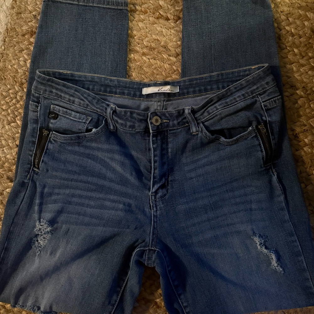 KanCan Dark Blue Skinny Jeans with Distressed Details
